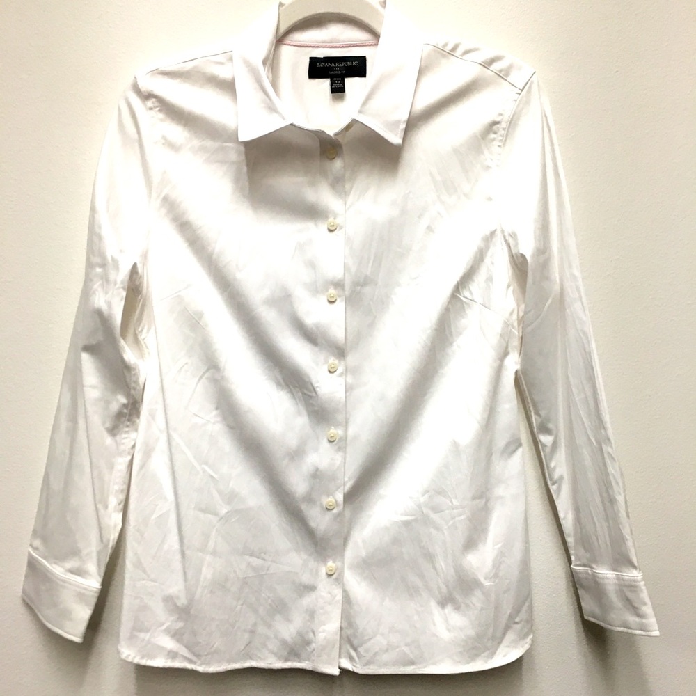 Banana Republic Tailor Fit Button Down Blouse 10 White Office Business Casual